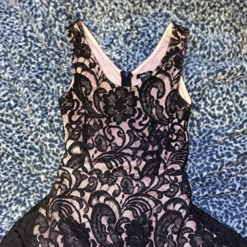 Blush pink and Black Lace Dress